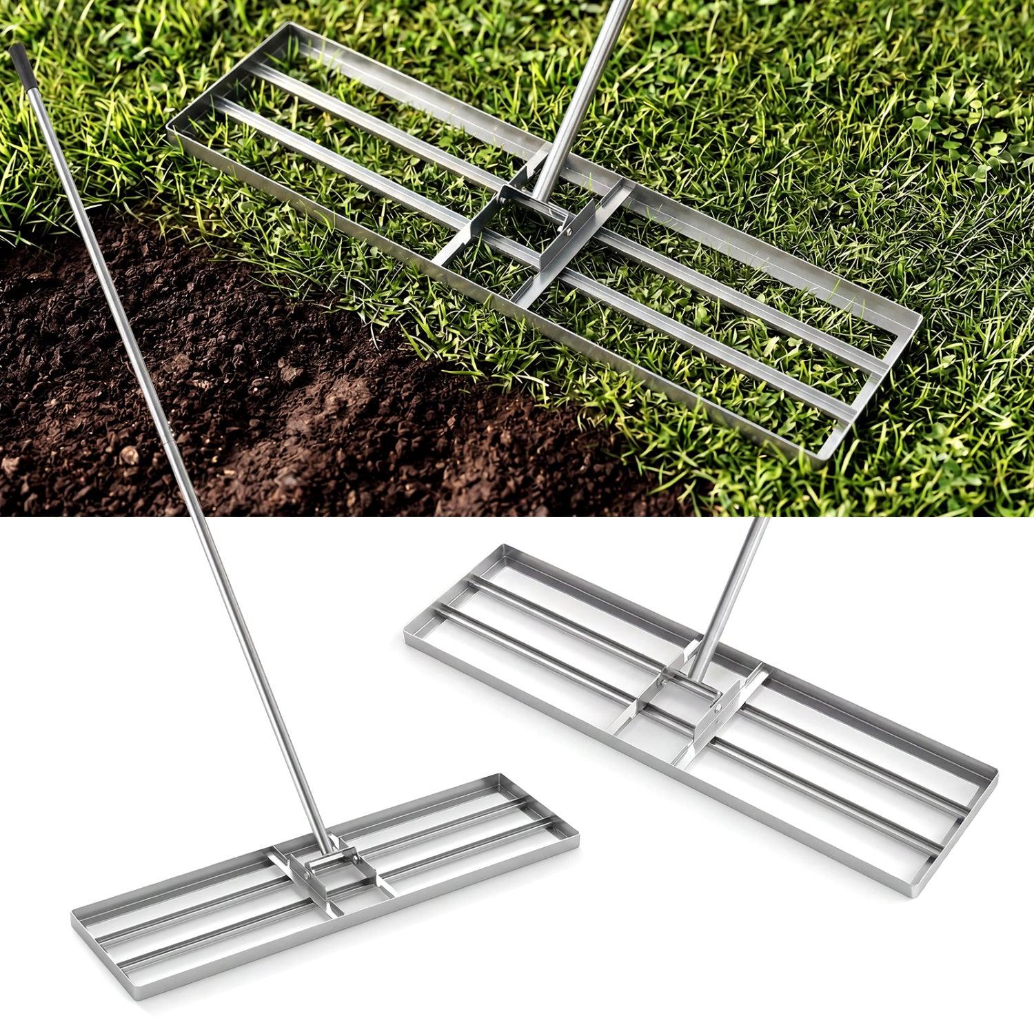 36 x 10 Inch Lawn Leveling Rake, Ergonomic Handle, Silver Lawn Care Tools at Gallery Canada