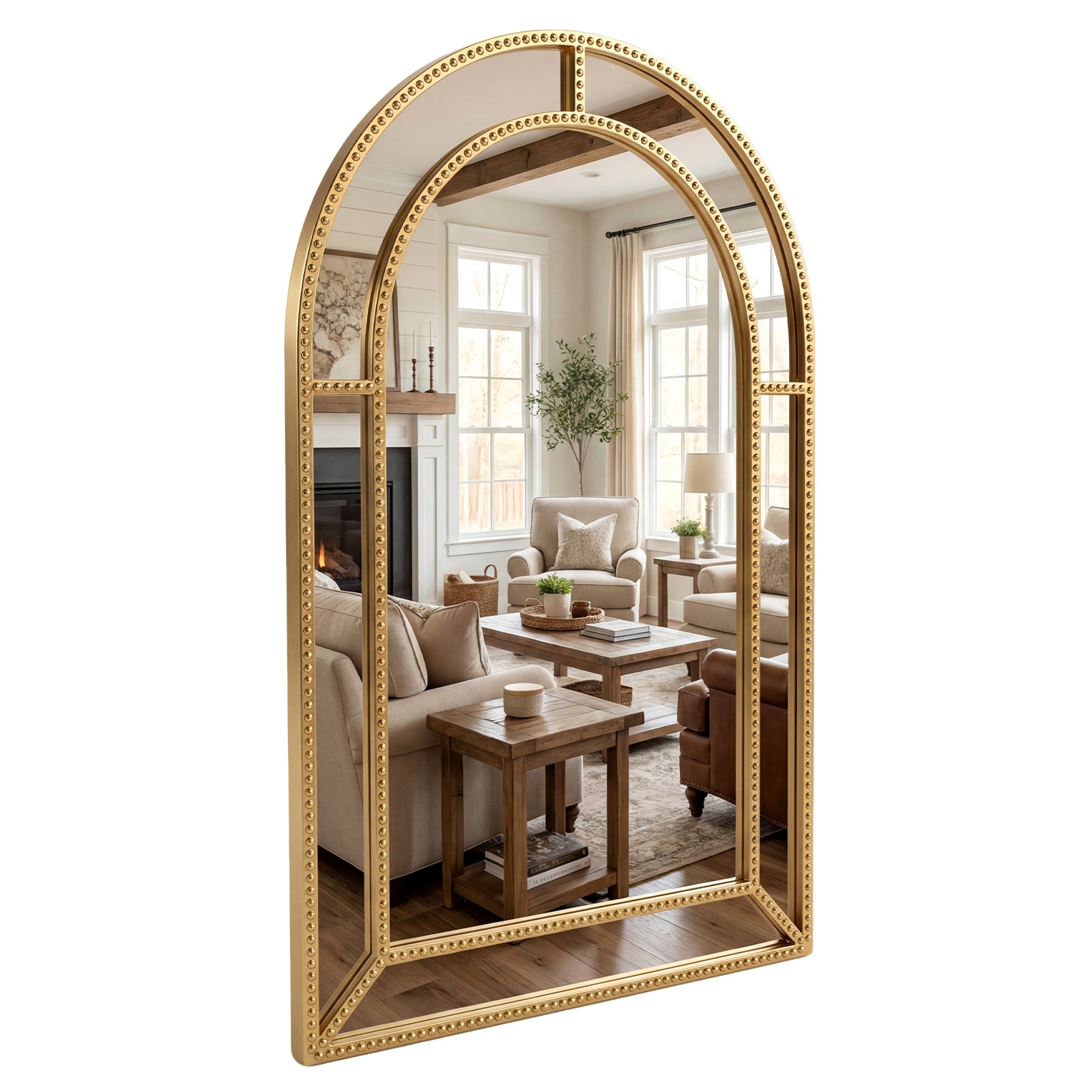 36 x 24 Inch Decorative Mirror, Beaded Frame, Living Room, Gold Wall Mirrors at Gallery Canada