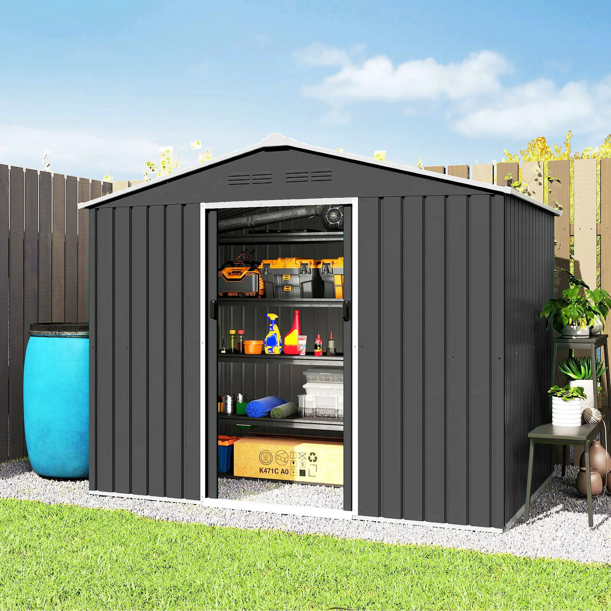 8 x 6 ft Metal Outdoor Storage Shed, Dark Grey Sheds at Gallery Canada