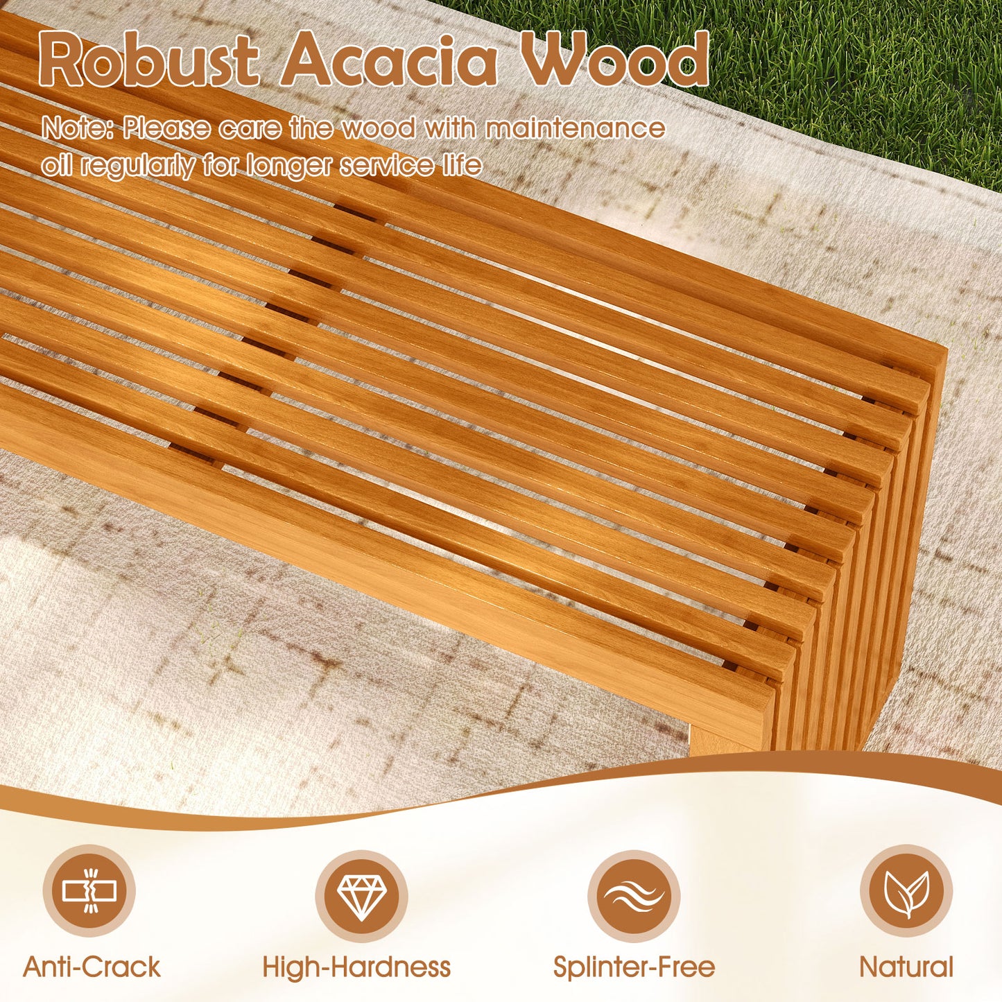 36 Inch Acacia Wood Patio Bench, All-Slat Loveseat Outdoor Benches at Gallery Canada