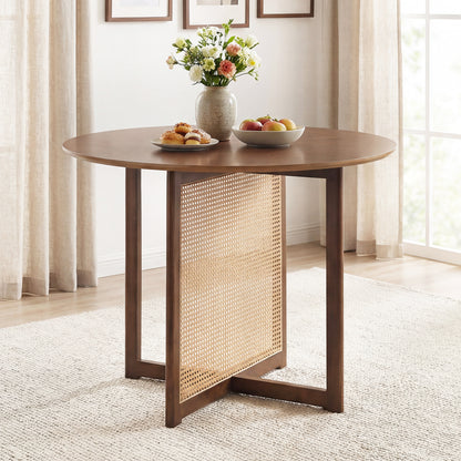 37.5 Inch Round Dining Table, Cross Pedestal Base, Walnut Dining Tables at Gallery Canada