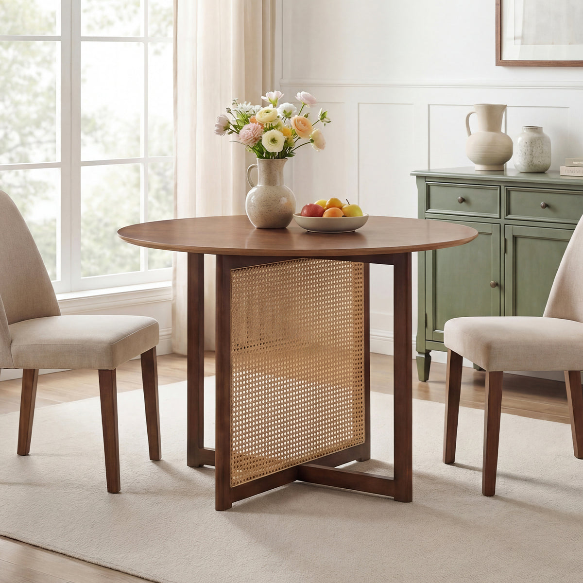 37.5 Inch Round Dining Table, Cross Pedestal Base, Walnut Dining Tables at Gallery Canada