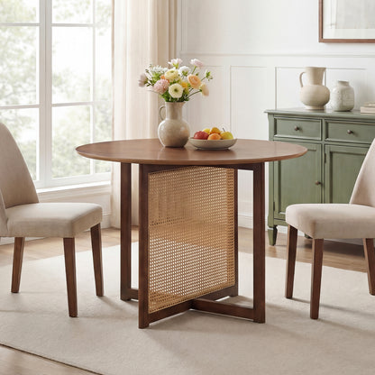 37.5 Inch Round Dining Table, Cross Pedestal Base, Walnut Dining Tables at Gallery Canada