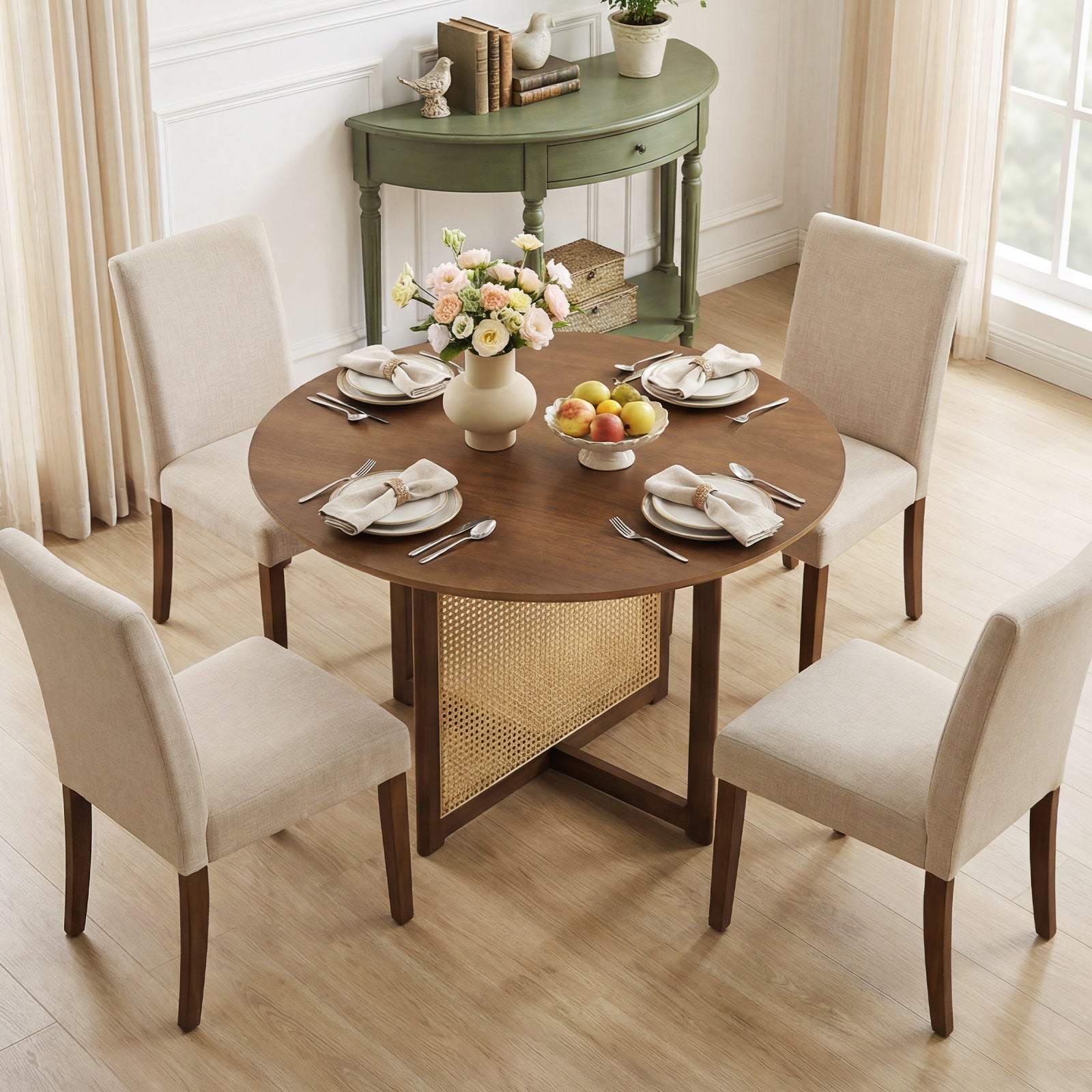 37.5 Inch Round Dining Table, Cross Pedestal Base, Walnut Dining Tables at Gallery Canada