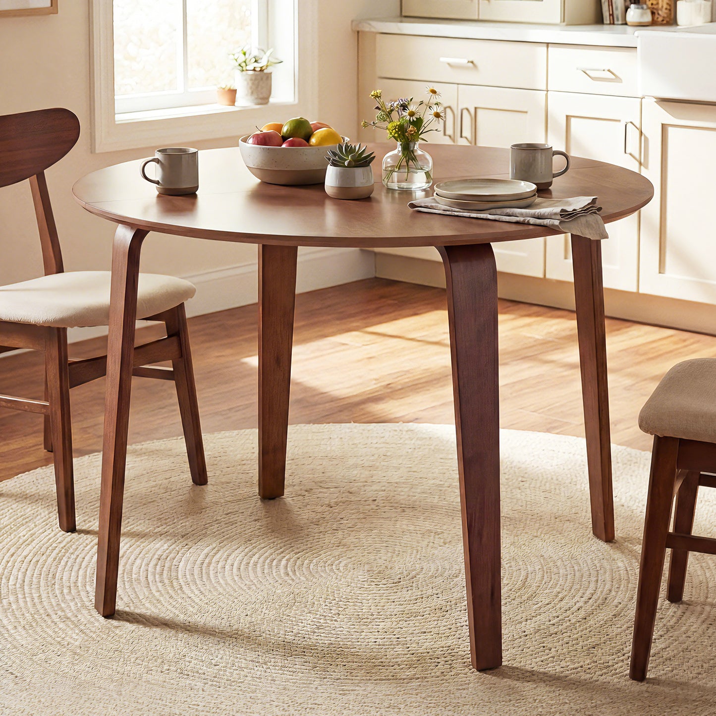37.5" Round Dining Table, Rubber Wood Legs, Walnut Dining Tables at Gallery Canada