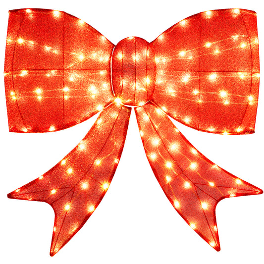 37 Inch Christmas Bow Decoration, Warm White LED Lights, Red Christmas Decor & Accessories Red at Gallery Canada