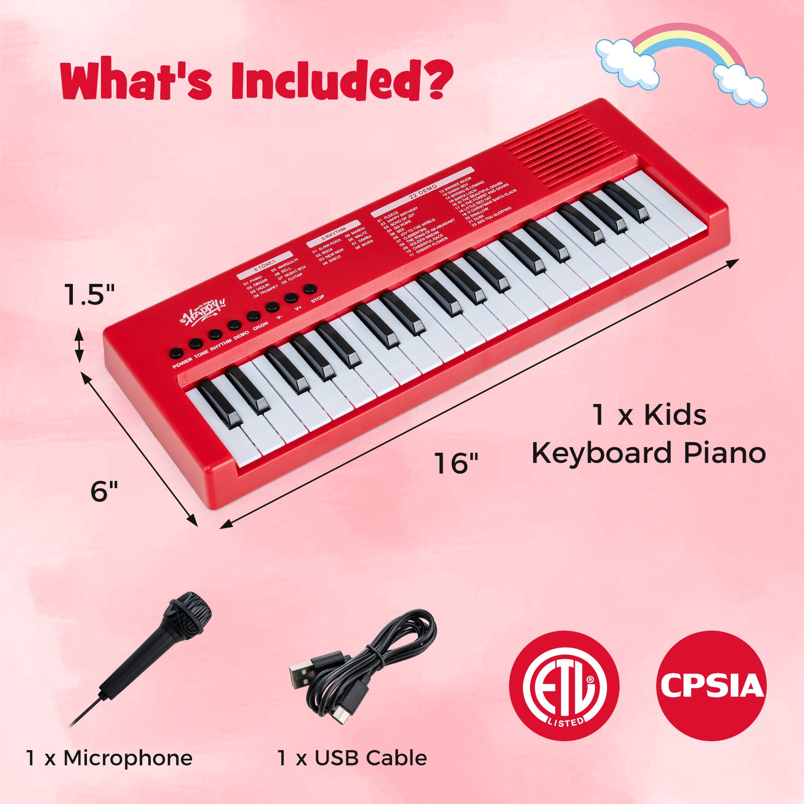 37 Keys Kids Piano Keyboard, 8 Rhythms, Microphone, Red Pianos & Keyboards at Gallery Canada