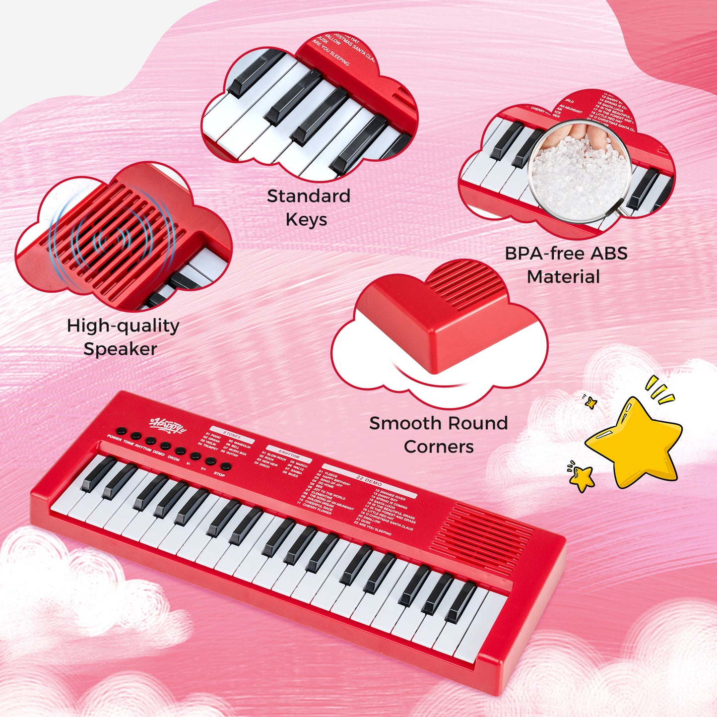 37 Keys Kids Piano Keyboard, 8 Rhythms, Microphone, Red Pianos & Keyboards at Gallery Canada