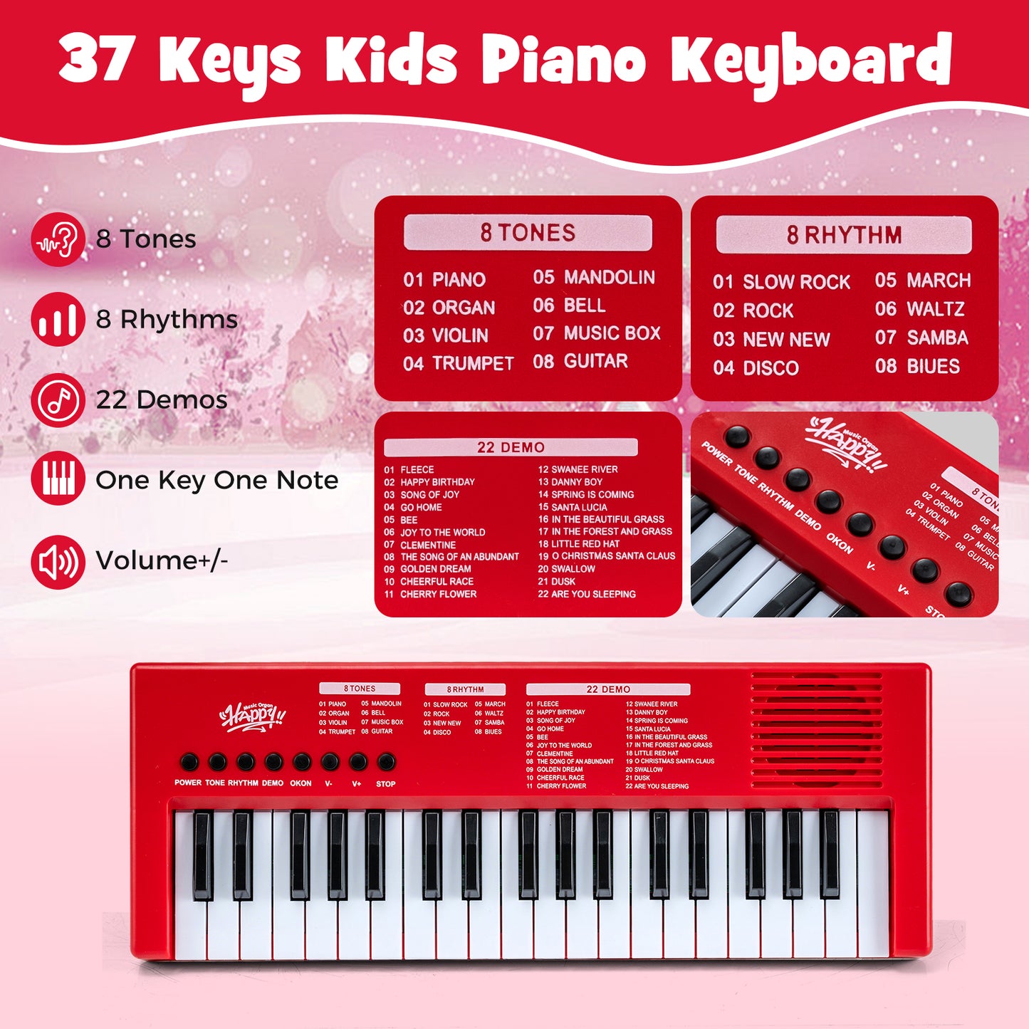 37 Keys Kids Piano Keyboard, 8 Rhythms, Microphone, Red Pianos & Keyboards at Gallery Canada