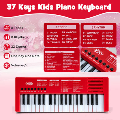 37 Keys Kids Piano Keyboard, 8 Rhythms, Microphone, Red Pianos & Keyboards at Gallery Canada