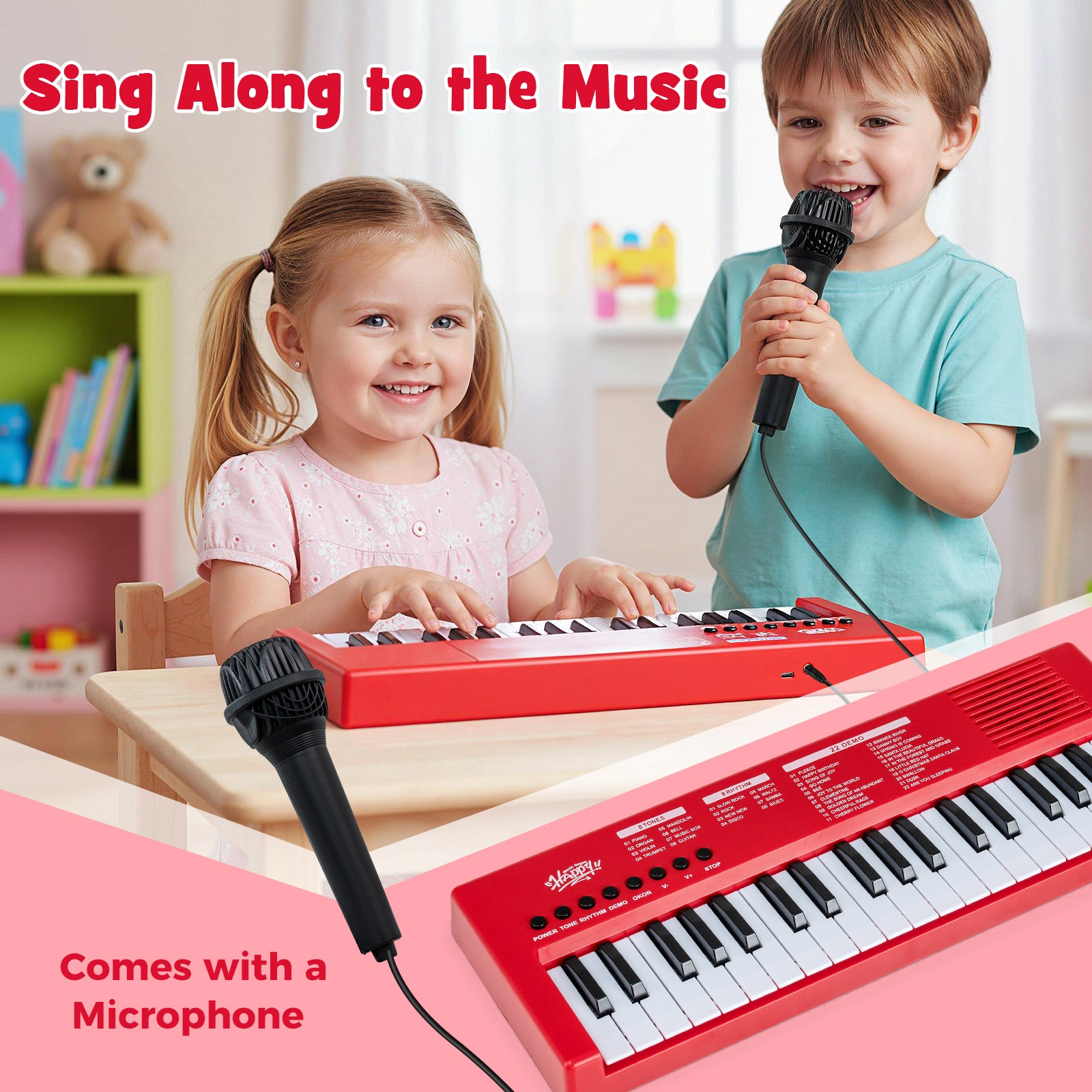 37 Keys Kids Piano Keyboard, 8 Rhythms, Microphone, Red Pianos & Keyboards at Gallery Canada