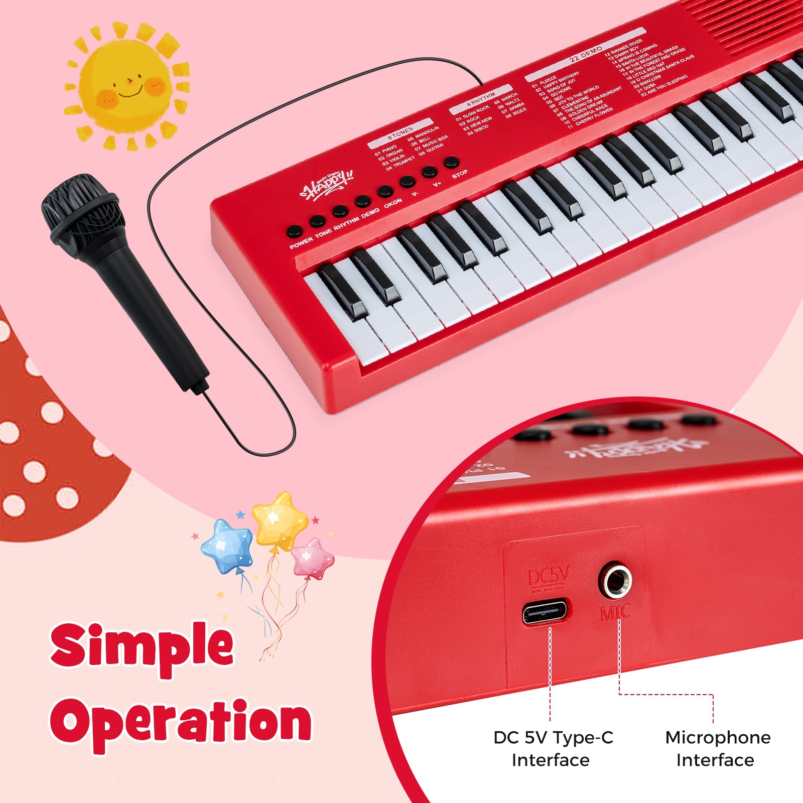 37 Keys Kids Piano Keyboard, 8 Rhythms, Microphone, Red Pianos & Keyboards at Gallery Canada