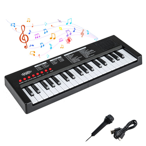 37 Keys Kids Piano Keyboard, 8 Rhythms, Microphone, Black