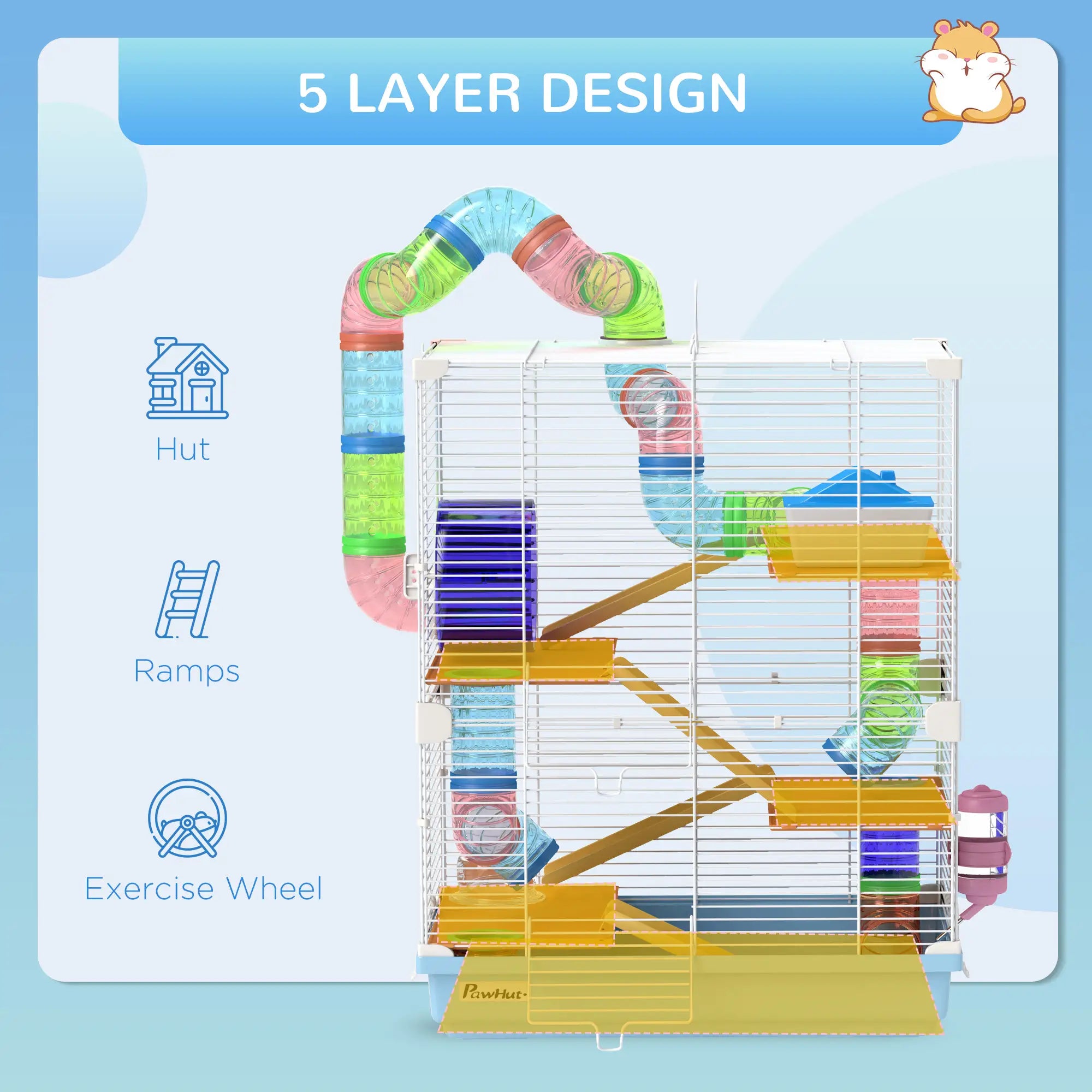 5-Tier Hamster Cage with Wheels, Tube, Water Bottle, Light Blue Hamster Cages at Gallery Canada