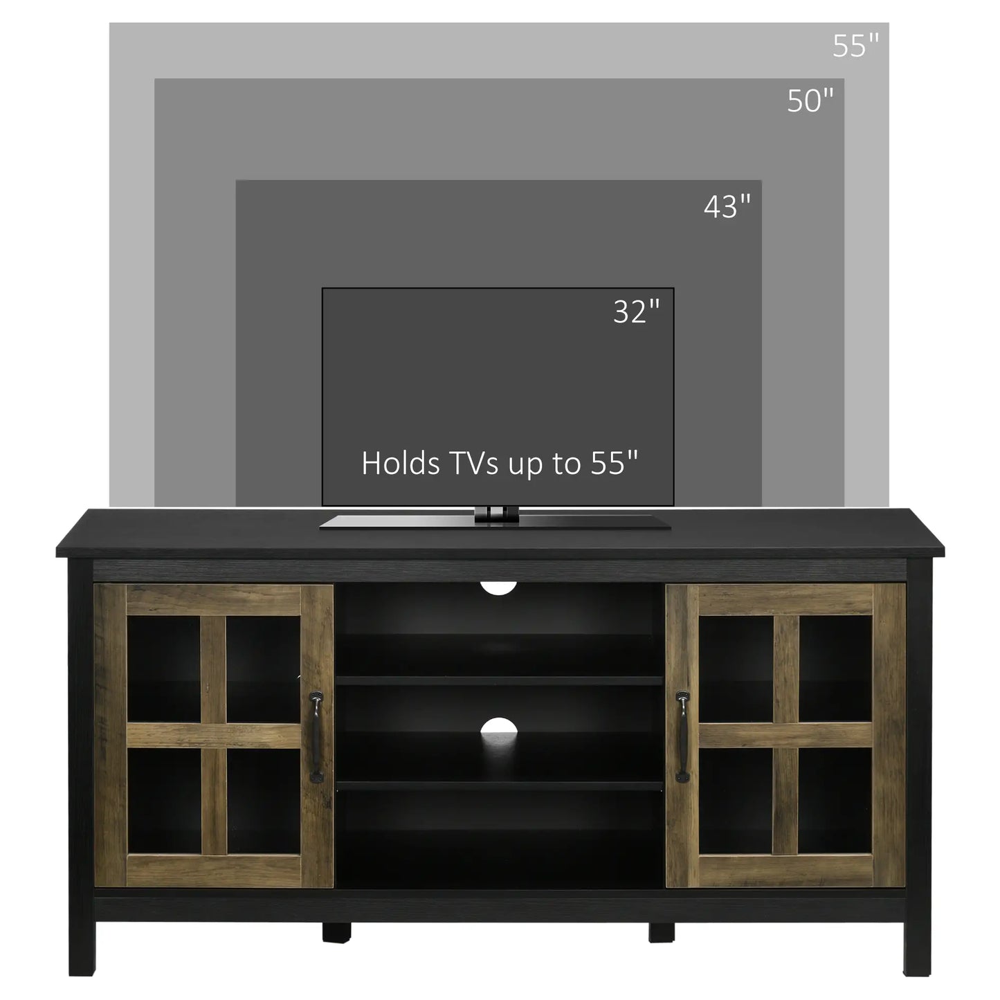 TV Stand for 55 Inch TVs, Adjustable Shelves, Cable Holes, Black TV Stands at Gallery Canada