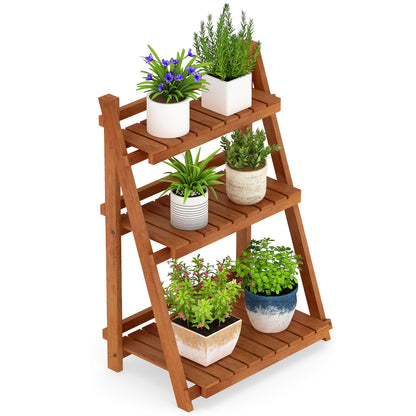 Foldable 3-Tier Solid Wood Plant Stand, Natural Plant Stands at Gallery Canada