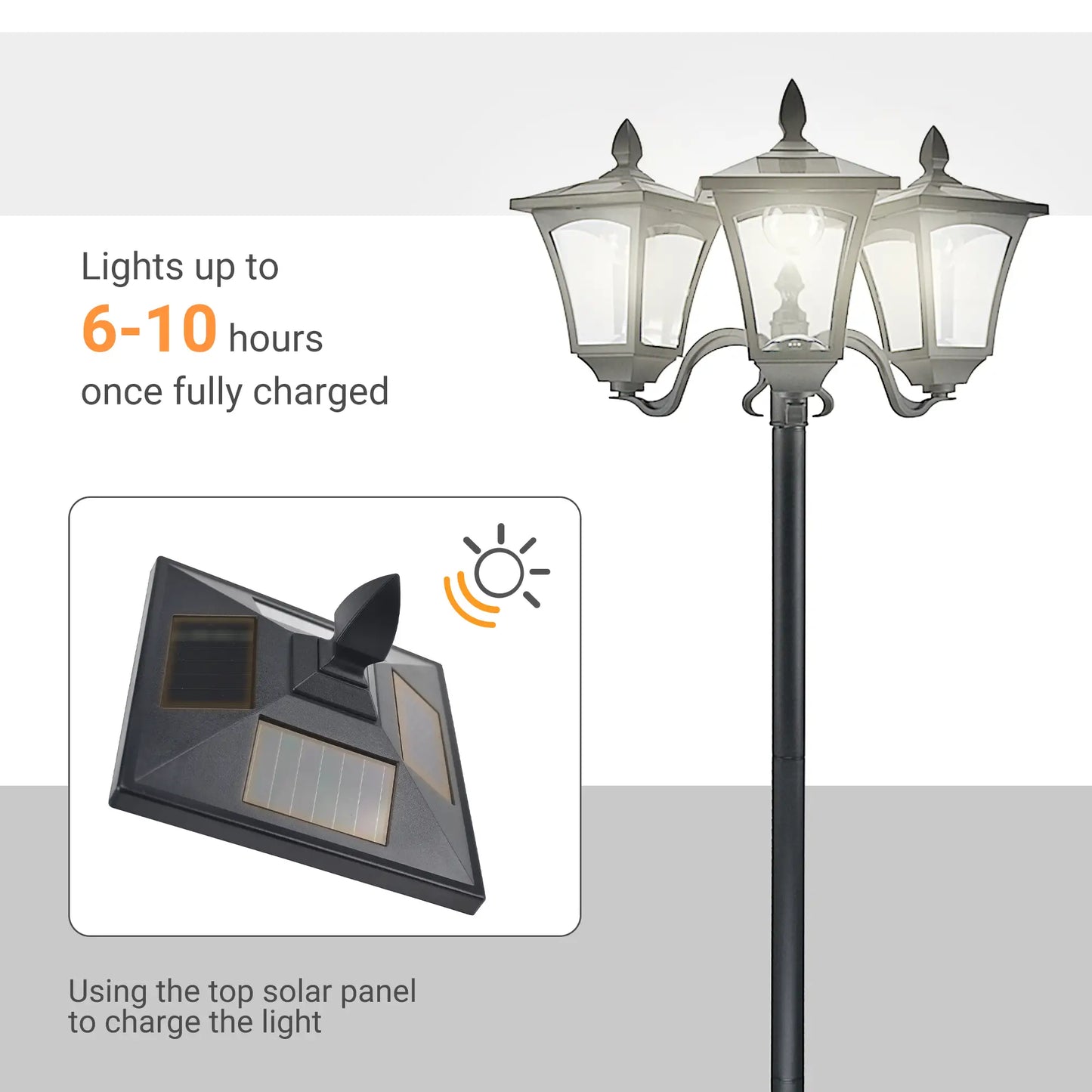 Triple Solar Lamp Post, LED Street Light, Vintage Outdoor, Waterproof, 72"H Solar Post Lamps at Gallery Canada