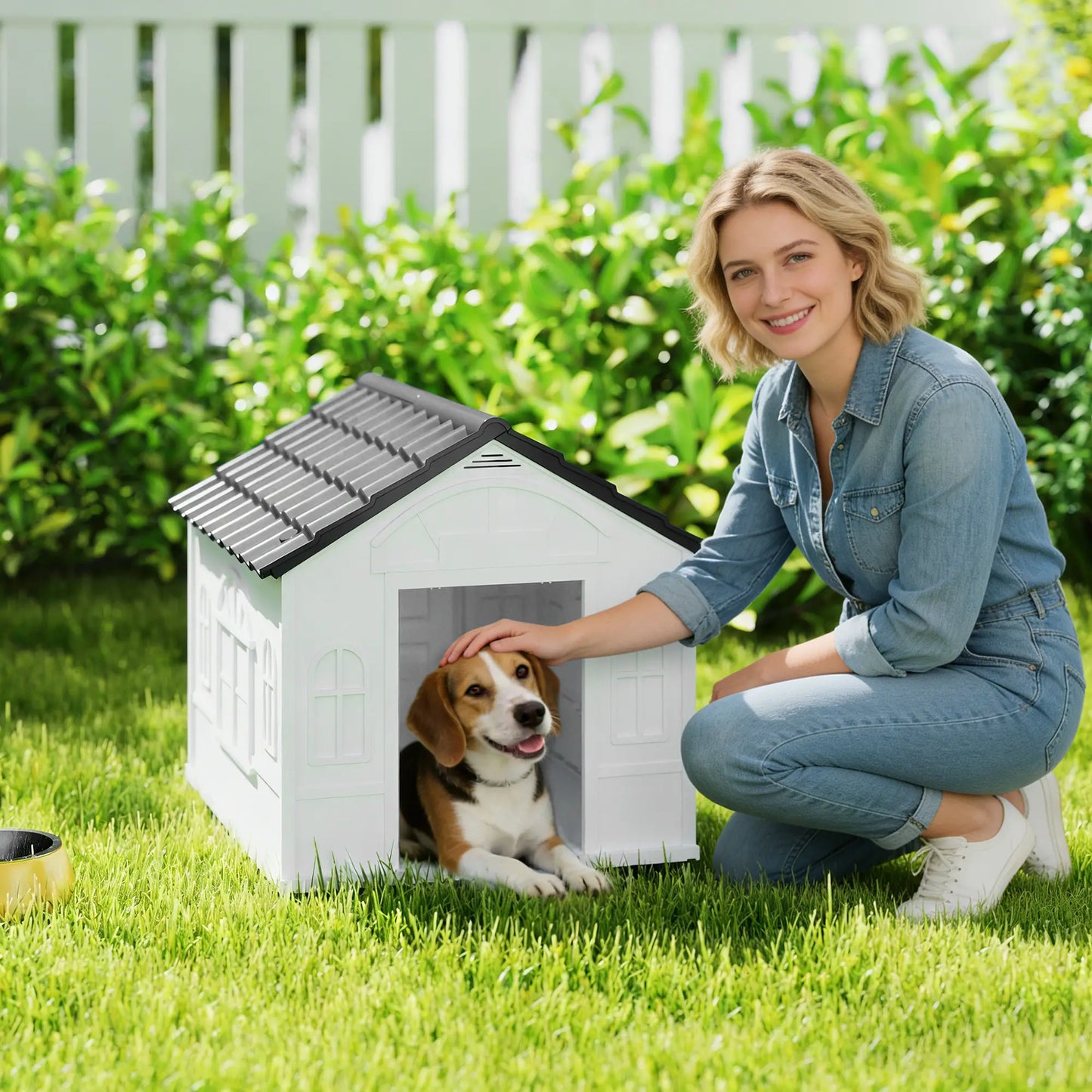 26" Plastic Dog House, Outdoor with Air Vents, Small Medium Dogs, Grey Houses, Kennels & Pens at Gallery Canada