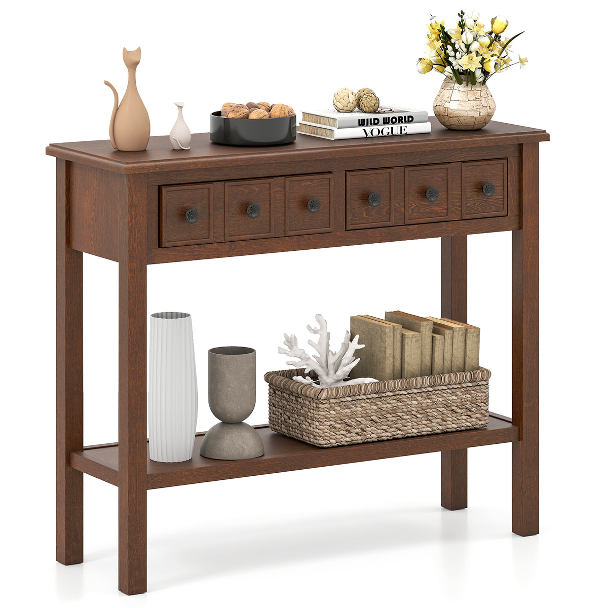 38 Inch Rustic Console Table, 2 Drawers, Open Shelf, Espresso Console Tables at Gallery Canada
