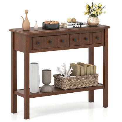38 Inch Rustic Console Table, 2 Drawers, Open Shelf, Espresso Console Tables at Gallery Canada