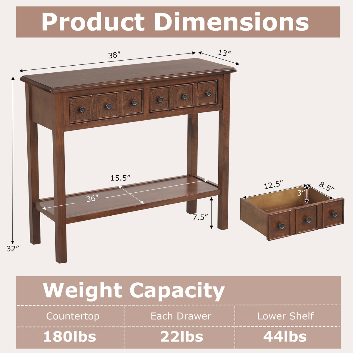 38 Inch Rustic Console Table, 2 Drawers, Open Shelf, Espresso Console Tables at Gallery Canada