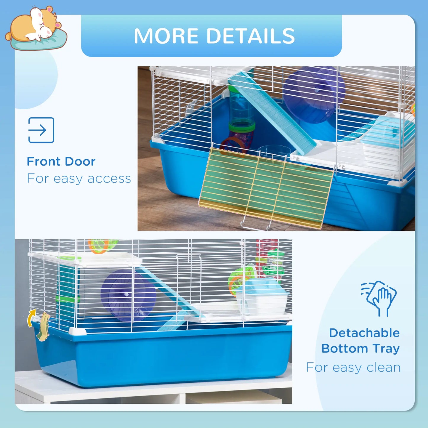 3-Tier Large Steel Small Animal Cage, Exercise Wheel, Water Bottle, Food Dish, Blue Hamster Cages at Gallery Canada