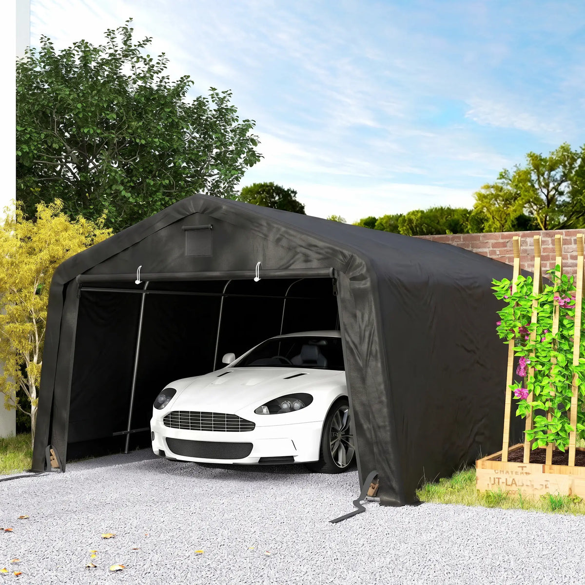 12' x 20' Portable Garage, Heavy Duty Carport Canopy, Black Car Shelters at Gallery Canada