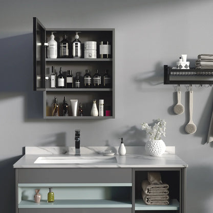 Wall-Mounted Medicine Cabinet, Single Door with Shelves, Stainless Steel Frame, Black Mirror Medicine Cabinets at Gallery Canada
