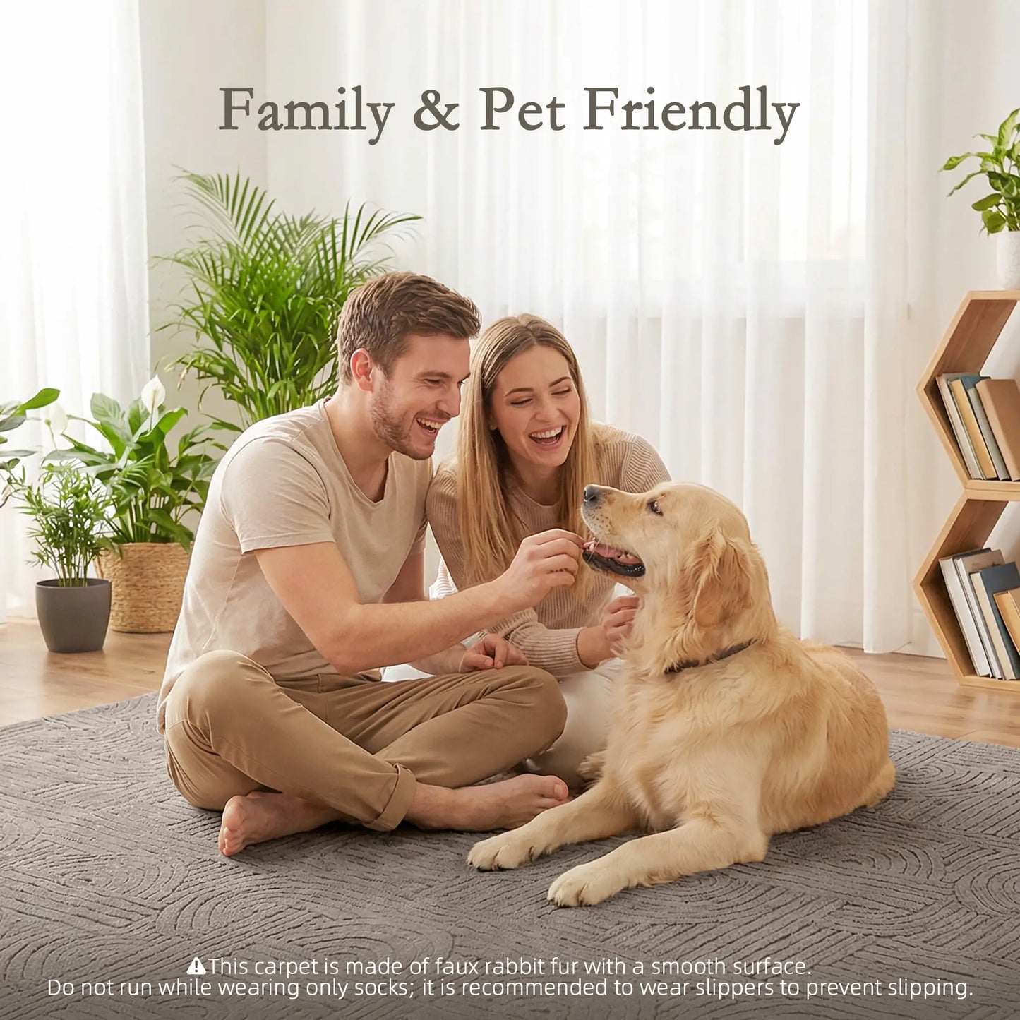 5x7 Faux Fur Rug, Non-Slip Carpet for Living Room, Bedroom, Tan Area Rugs at Gallery Canada