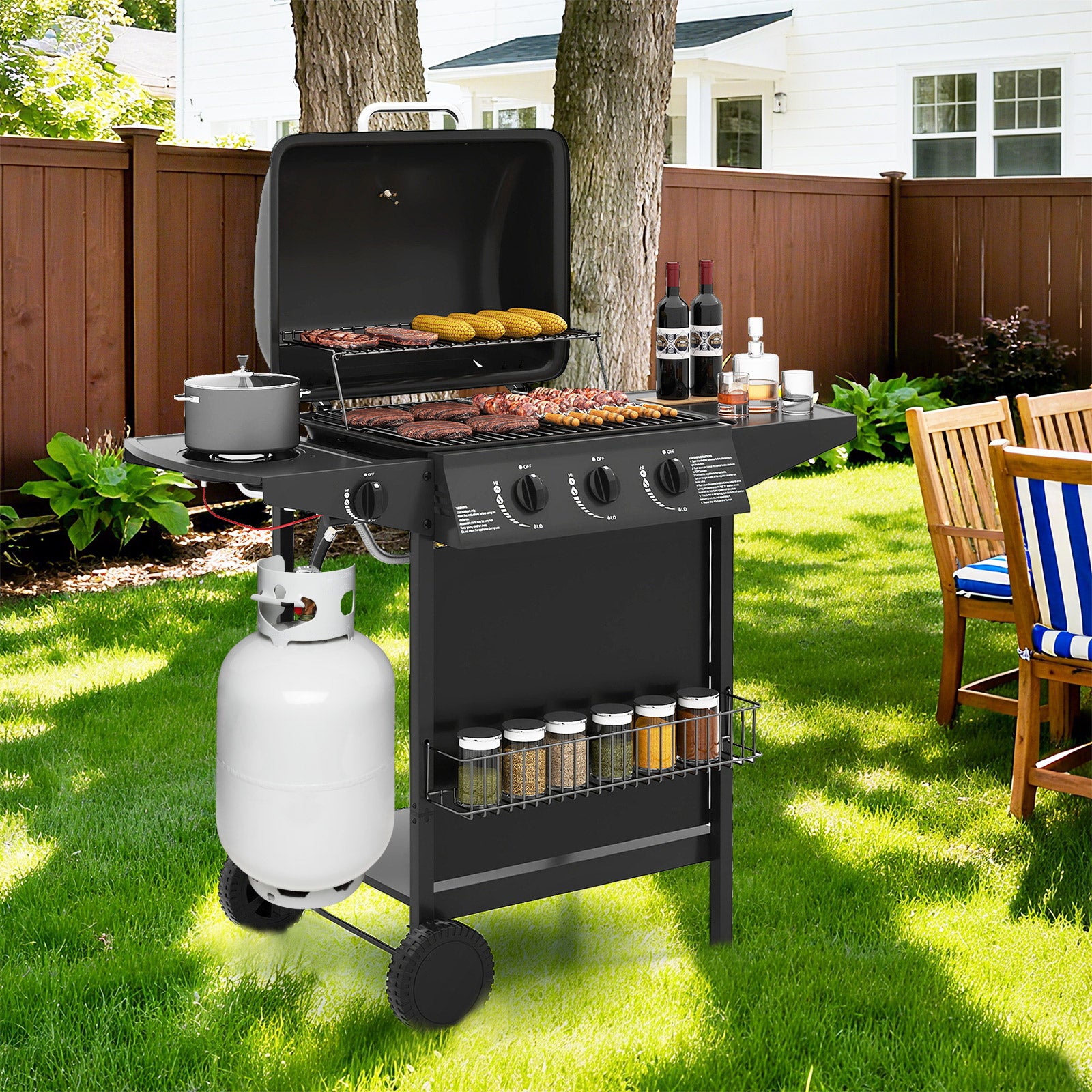 39,000 BTU Outdoor Burner Propane Gas Grill On Wheels, Black Outdoor Grills at Gallery Canada