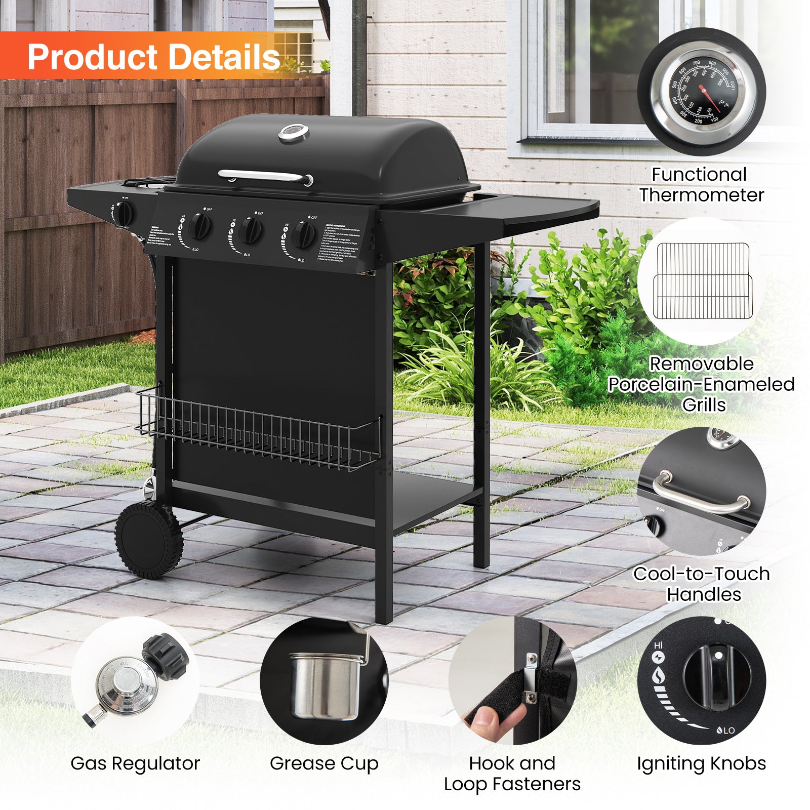 39,000 BTU Outdoor Burner Propane Gas Grill On Wheels, Black Outdoor Grills at Gallery Canada