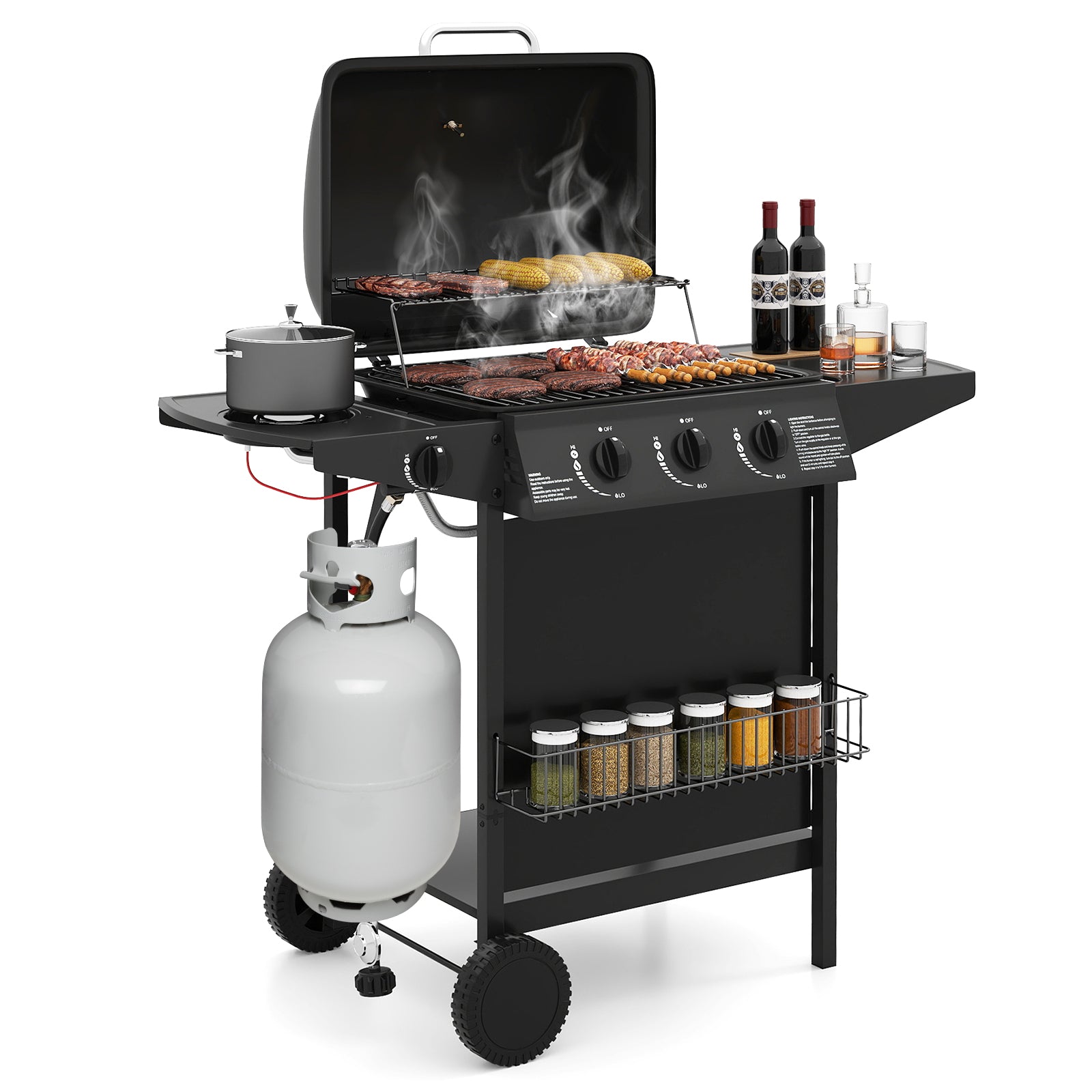 39,000 BTU Outdoor Burner Propane Gas Grill On Wheels, Black Outdoor Grills Black at Gallery Canada