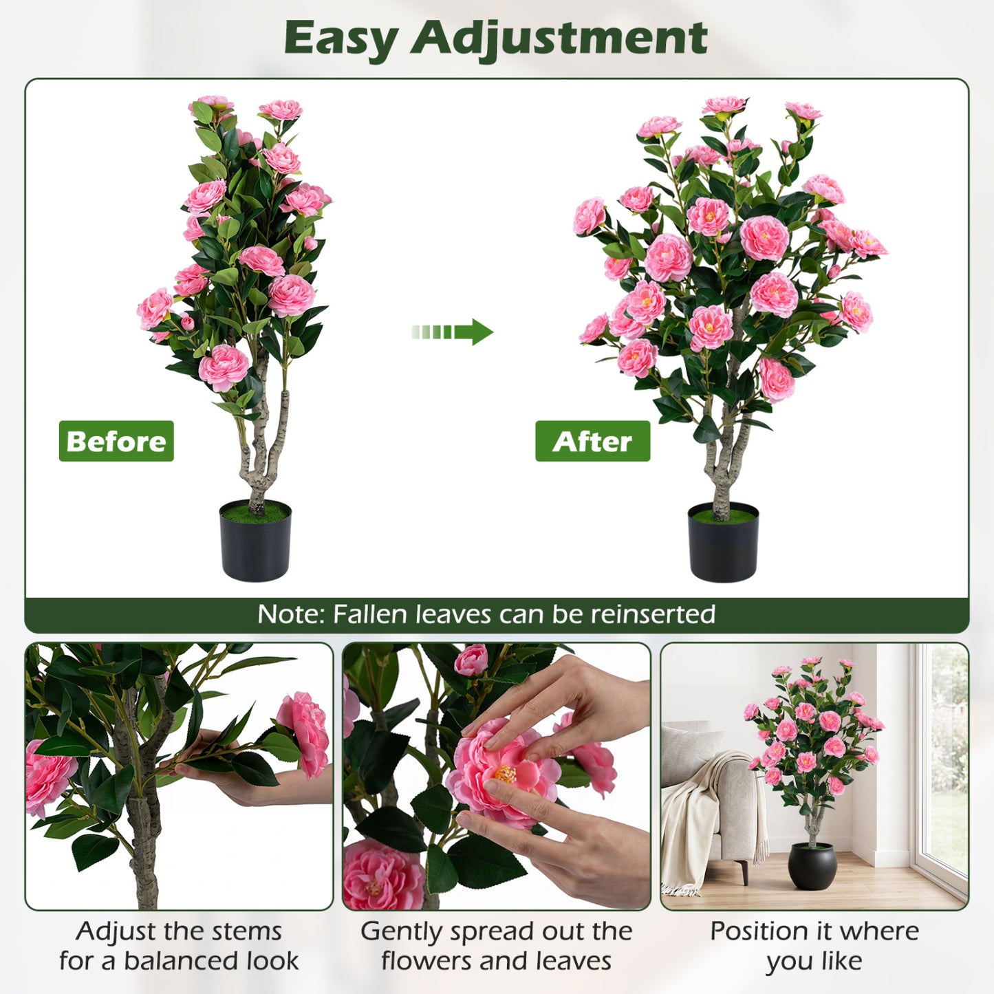 39.5" Artificial Camellia Tree With Blossoms, Pink, Orange Faux Plants at Gallery Canada