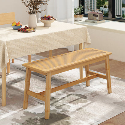 Bamboo Dining Bench, 39.5 Inch, Handwoven Rattan Seat, Indoor Outdoor, Natural Outdoor Benches at Gallery Canada