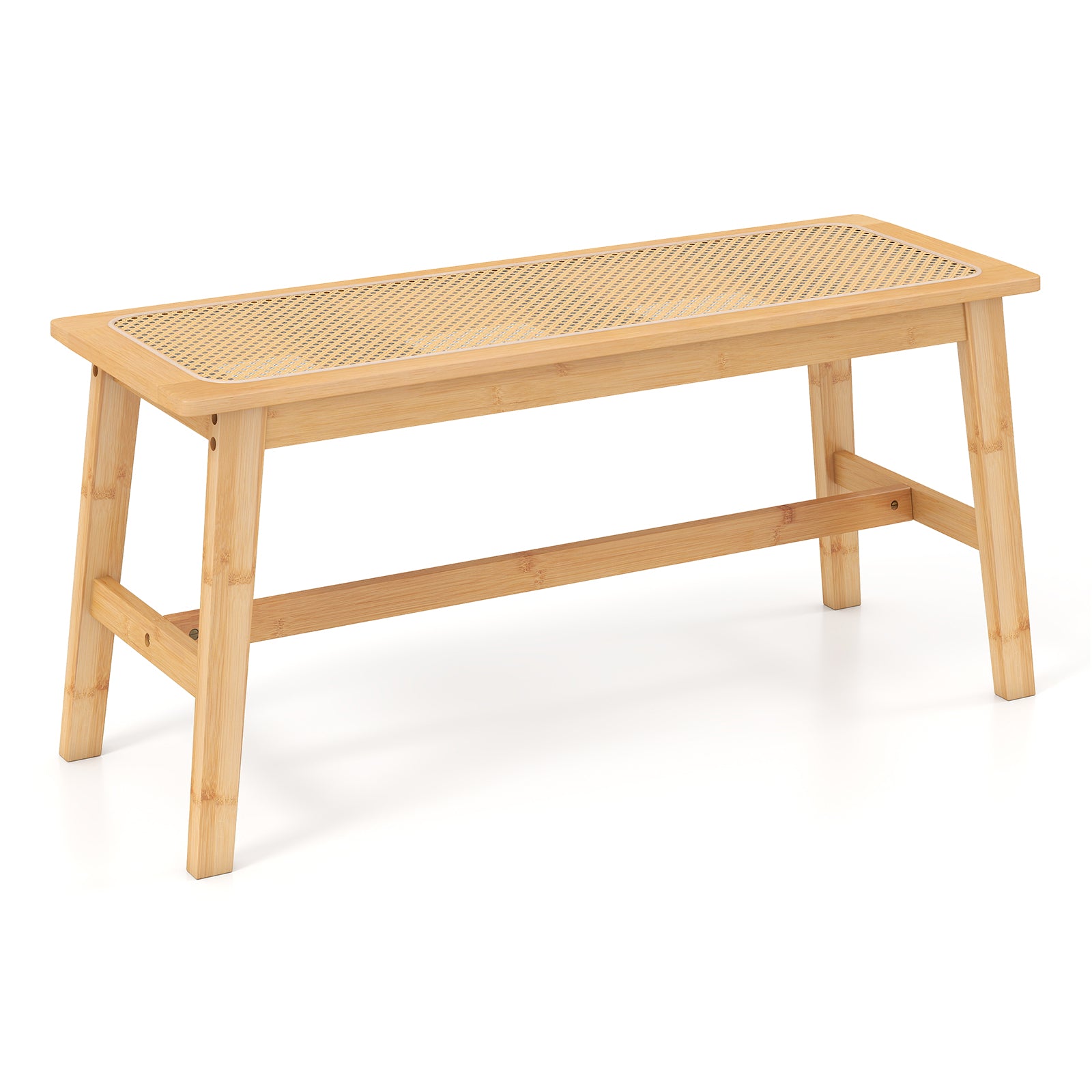 Bamboo Dining Bench, 39.5 Inch, Handwoven Rattan Seat, Indoor Outdoor, Natural Outdoor Benches Natural at Gallery Canada