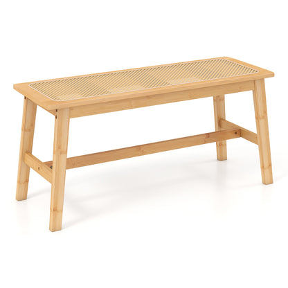 Bamboo Dining Bench, 39.5 Inch, Handwoven Rattan Seat, Indoor Outdoor, Natural Outdoor Benches Natural at Gallery Canada