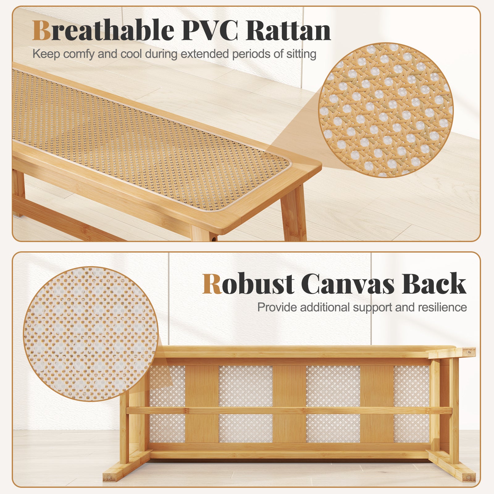 Bamboo Dining Bench, 39.5 Inch, Handwoven Rattan Seat, Indoor Outdoor, Natural Outdoor Benches at Gallery Canada