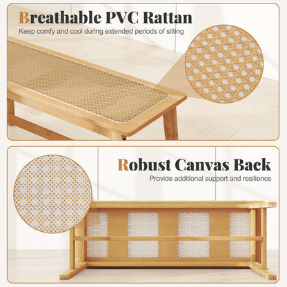Bamboo Dining Bench, 39.5 Inch, Handwoven Rattan Seat, Indoor Outdoor, Natural Outdoor Benches at Gallery Canada