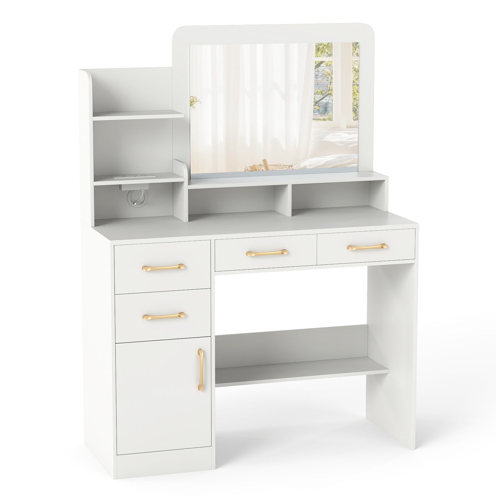 39.5 Inch Vanity Desk With Power Outlets And Mirror, White Kids Vanities at Gallery Canada