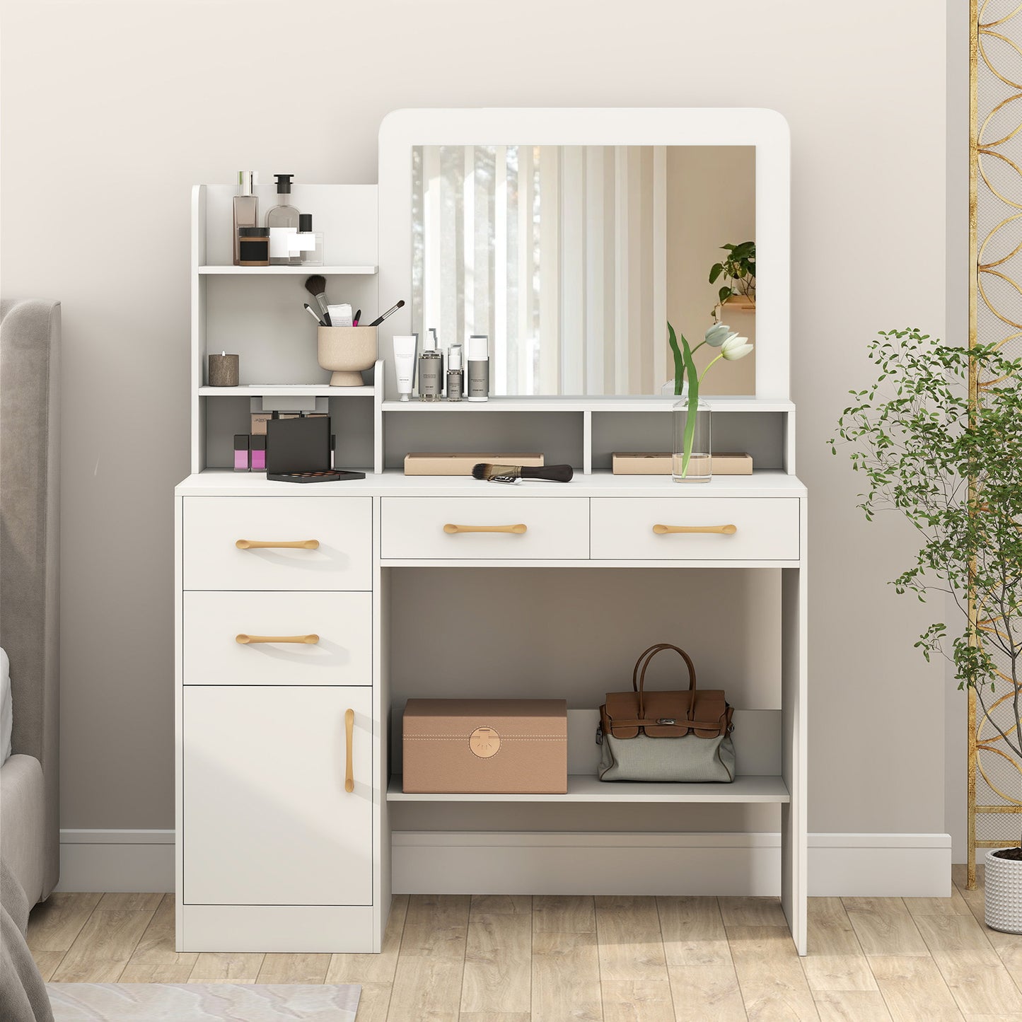 39.5 Inch Vanity Desk With Power Outlets And Mirror, White Kids Vanities at Gallery Canada