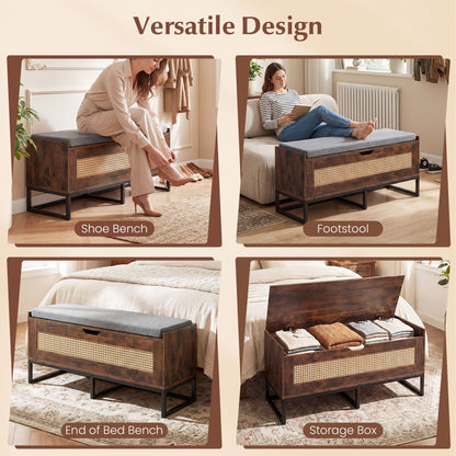 39.5" Rattan Storage Chest, Wicker Shoe Bench, Padded Seat Flip-Top, Brown Shoe Racks & Storage Benches at Gallery Canada