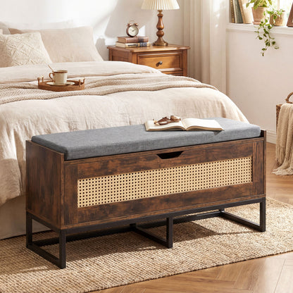 39.5" Rattan Storage Chest, Wicker Shoe Bench, Padded Seat Flip-Top, Brown Shoe Racks & Storage Benches at Gallery Canada
