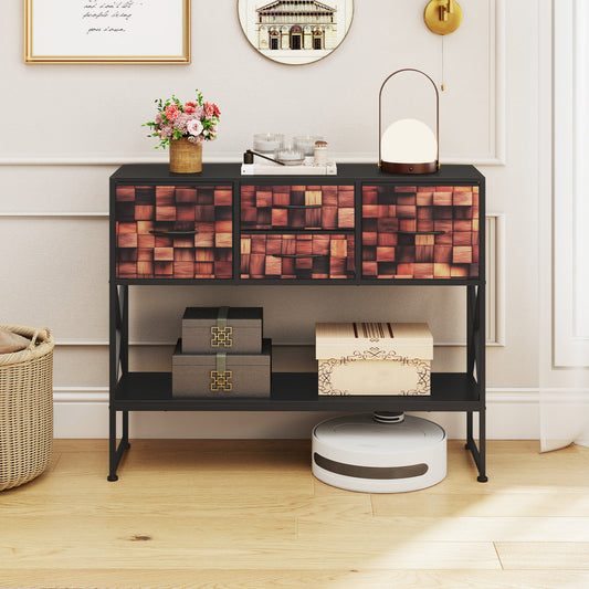 39" Console Table, 4 Fabric Drawers, Open Shelf, Black Console Tables Coffee at Gallery Canada