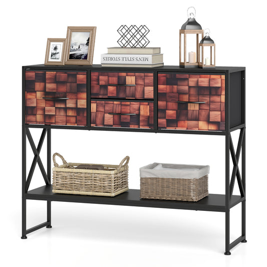 39" Console Table, 4 Fabric Drawers, Open Shelf, Black Console Tables Coffee at Gallery Canada