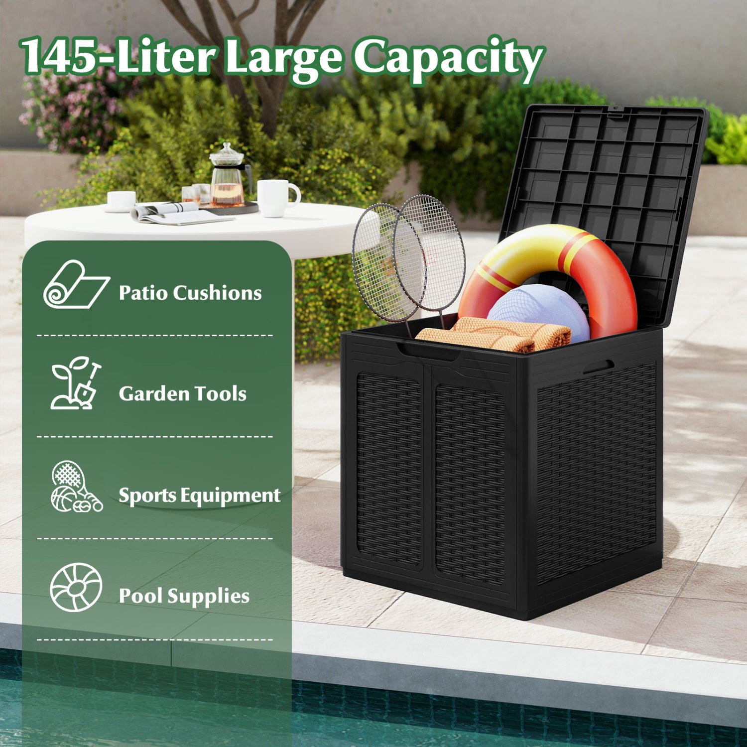 39 Gallon Lockable Deck Box for Patio Cushions, Black Sheds & Outdoor Storage at Gallery Canada