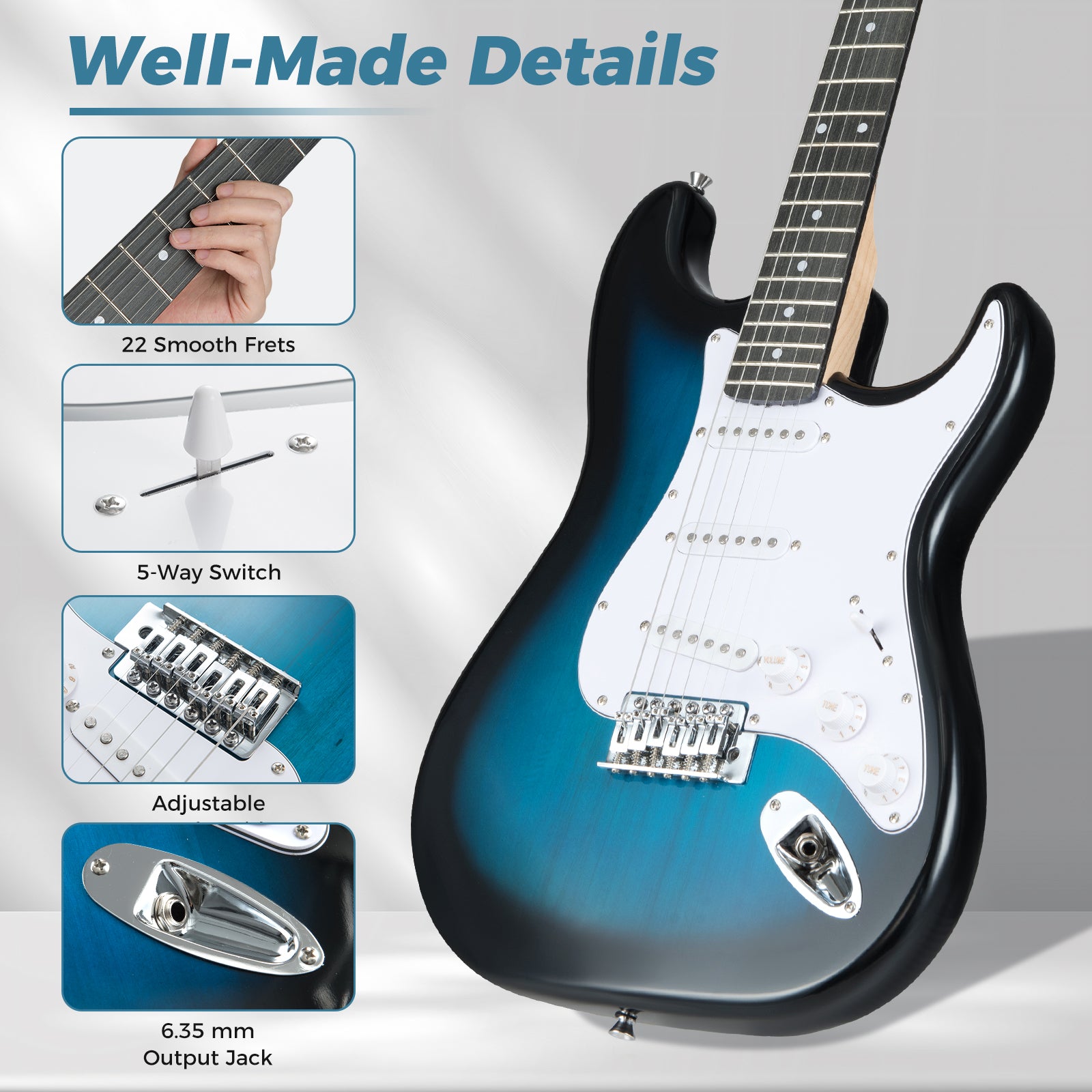 39 Inch Full Size Electric Guitar Beginner Kit with Amplifier for Starter, Blue Guitar & Strings at Gallery Canada