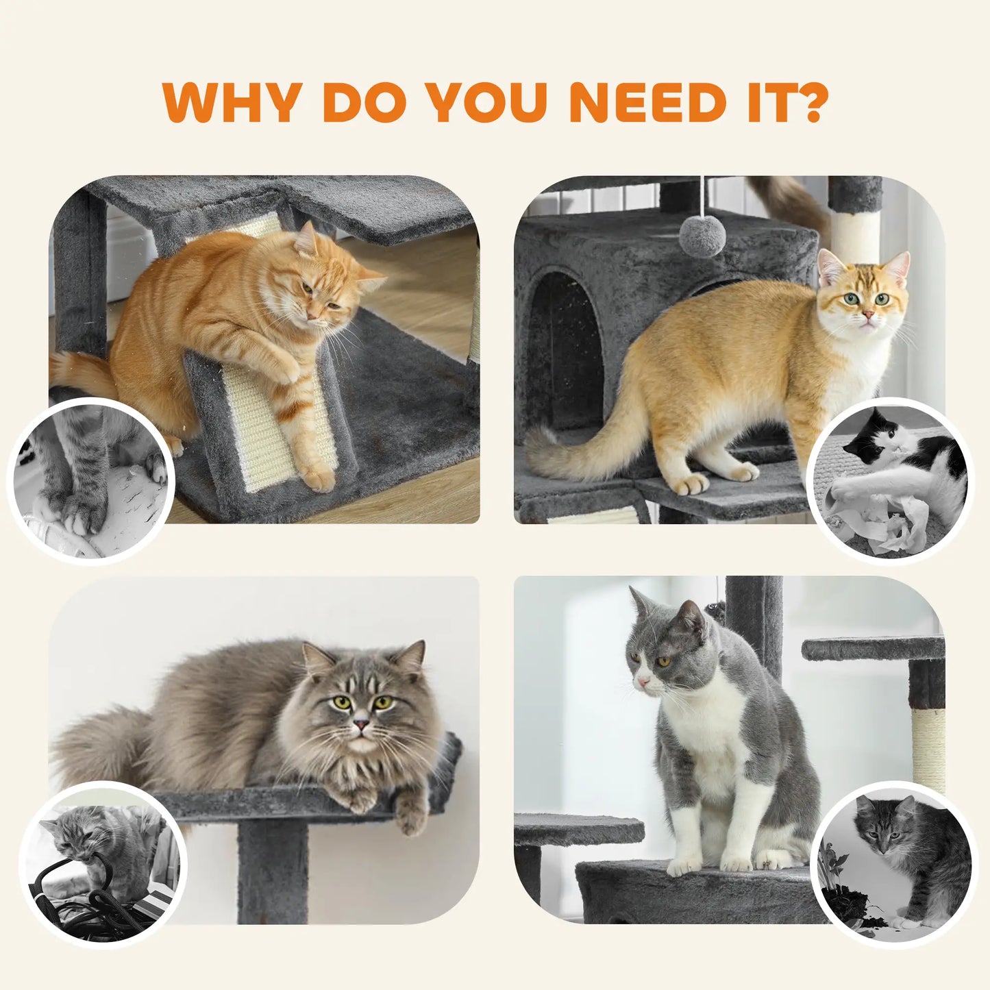 63" Cat Tree, Multi-Level Cat Tower, Scratching Posts, Dark Grey Multi-Level Cat Towers at Gallery Canada