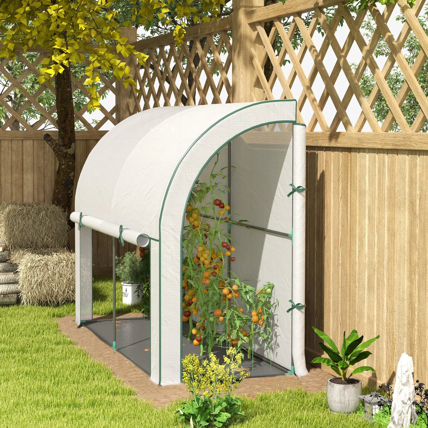 Walk-In Lean-To Greenhouse, 7' x 3' x 5', Zipper Roll-Up Doors, White Walk In Greenhouses at Gallery Canada