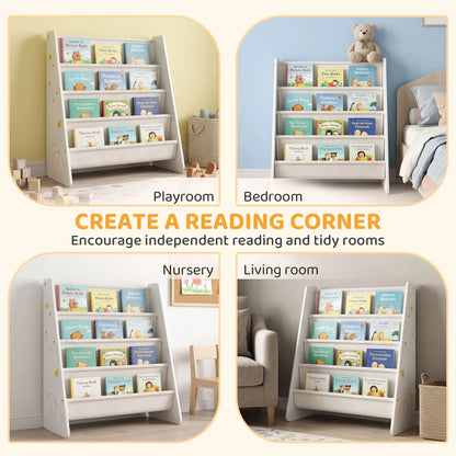 Fabric Kids Bookshelf, 4-Tier Toddler Sling Book Rack, White Baby & Kids Storage at Gallery Canada