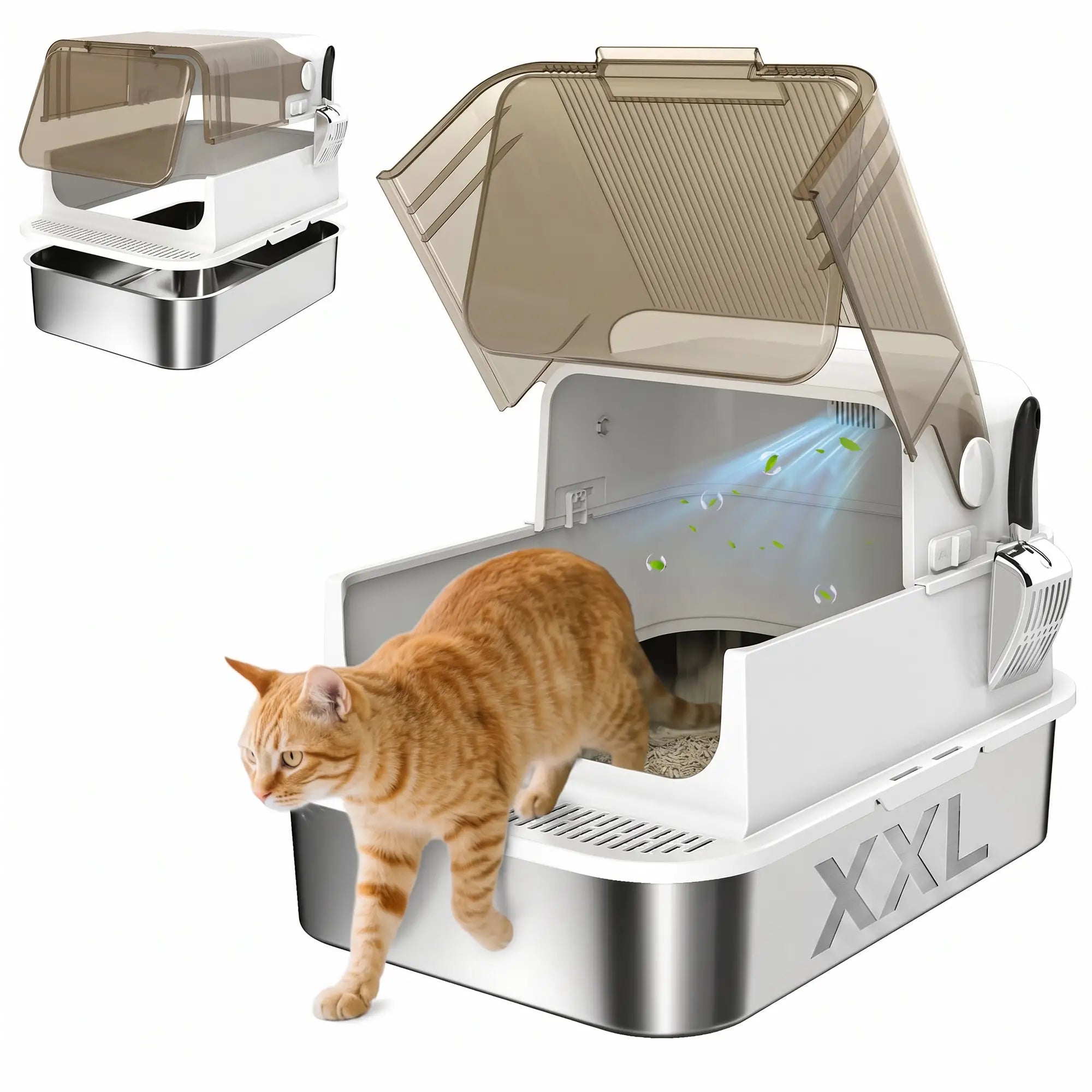 Stainless Steel Cat Litter Box, Easy Clean Enclosure, 27.6